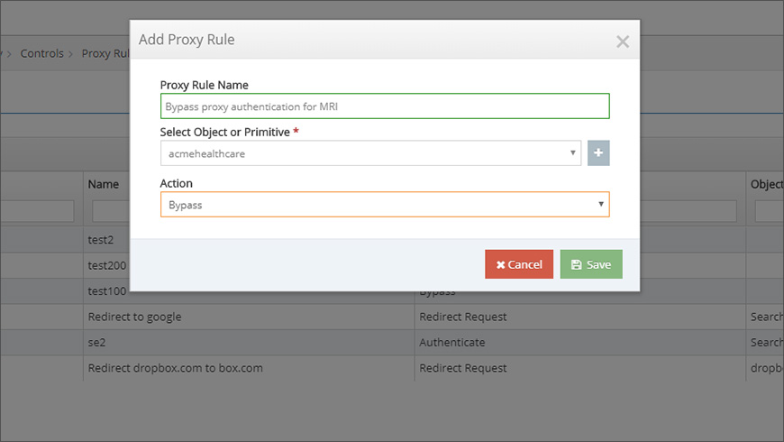 Adding a rule that allows traffic to acmehealthcare.com to bypass proxy authentication