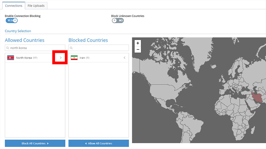 Adding a country to the Blocked Countries list