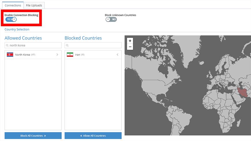 You can block all connections or just file uploads