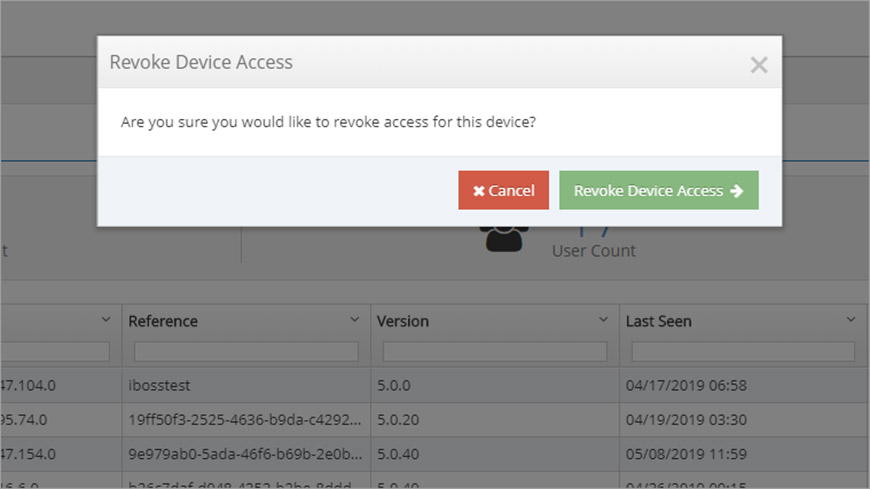 The confirmation window that appears when revoking device access