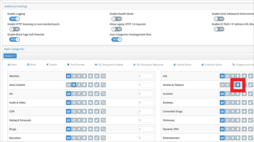 Configuring a soft override for the Alcohol & Tobacco category