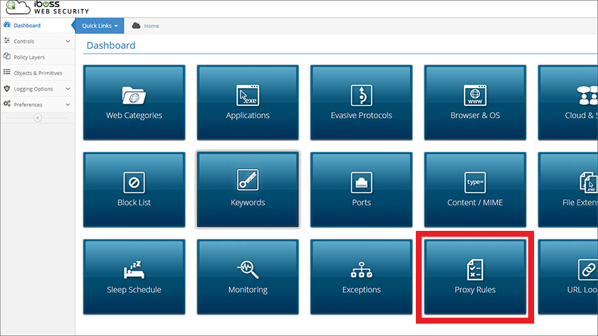 The Proxy Rules tile is located on the Web Security page