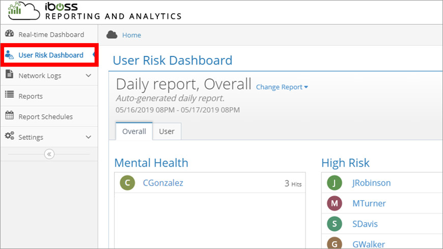 Location of the User Risk Dashboard