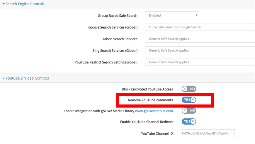 Enabling the Remove YouTube comments option