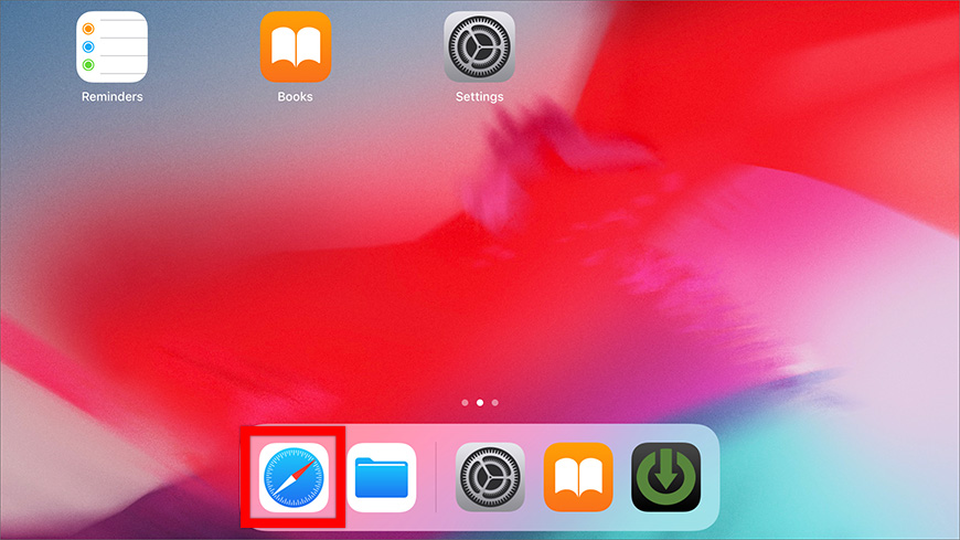 iPad home page with Safari emphasized