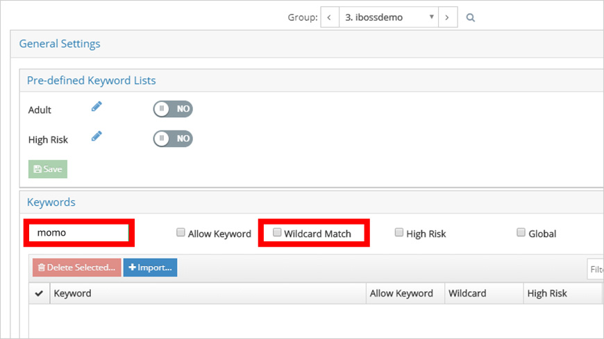 Figure 2 - The Keywords section with an added entry