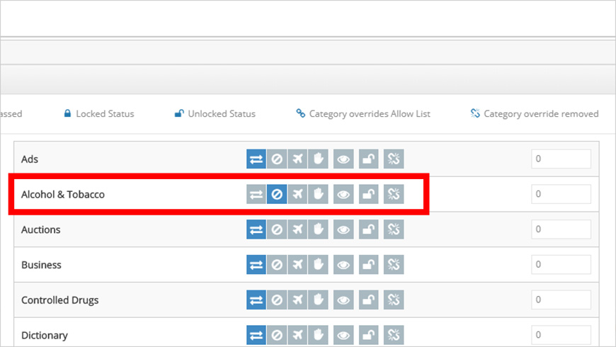 The Alcohol & Tobacco category blocked from Web Security