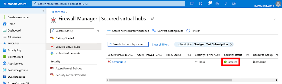 Secured virtual hubs
