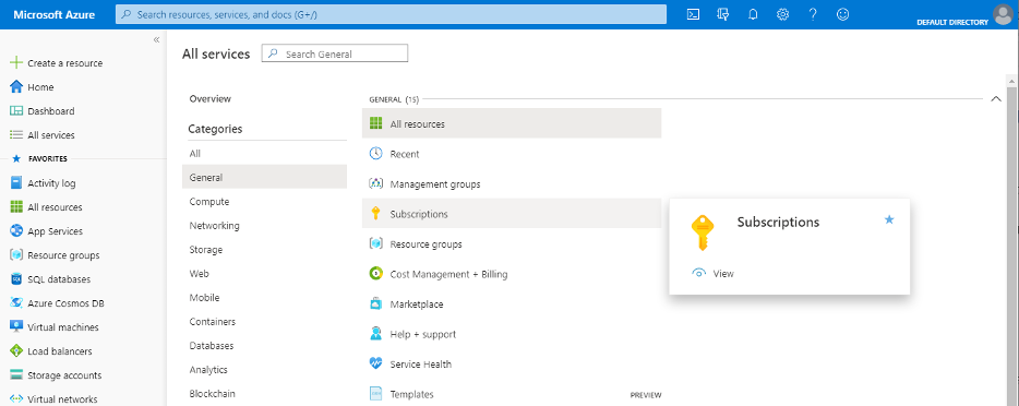 Azure Subscriptions page