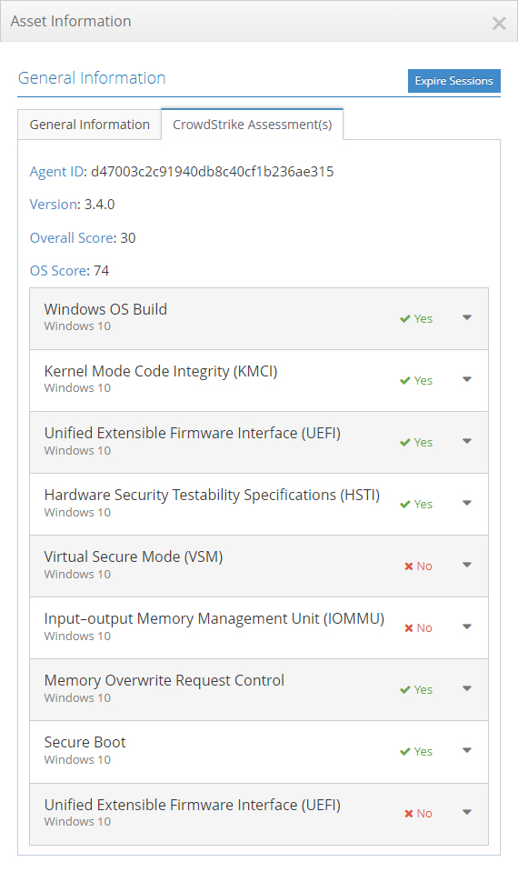 Centralized Asset Catalog Screenshot with status of device posture