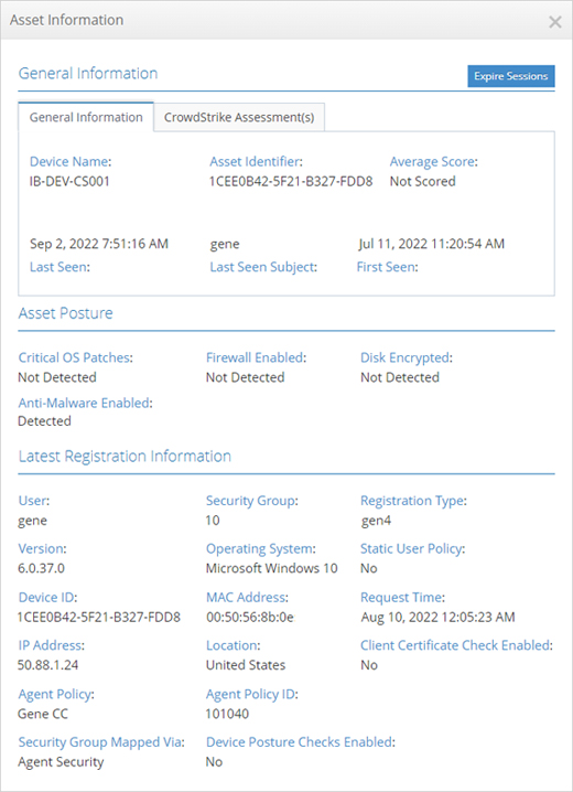 Device Asset Posture information