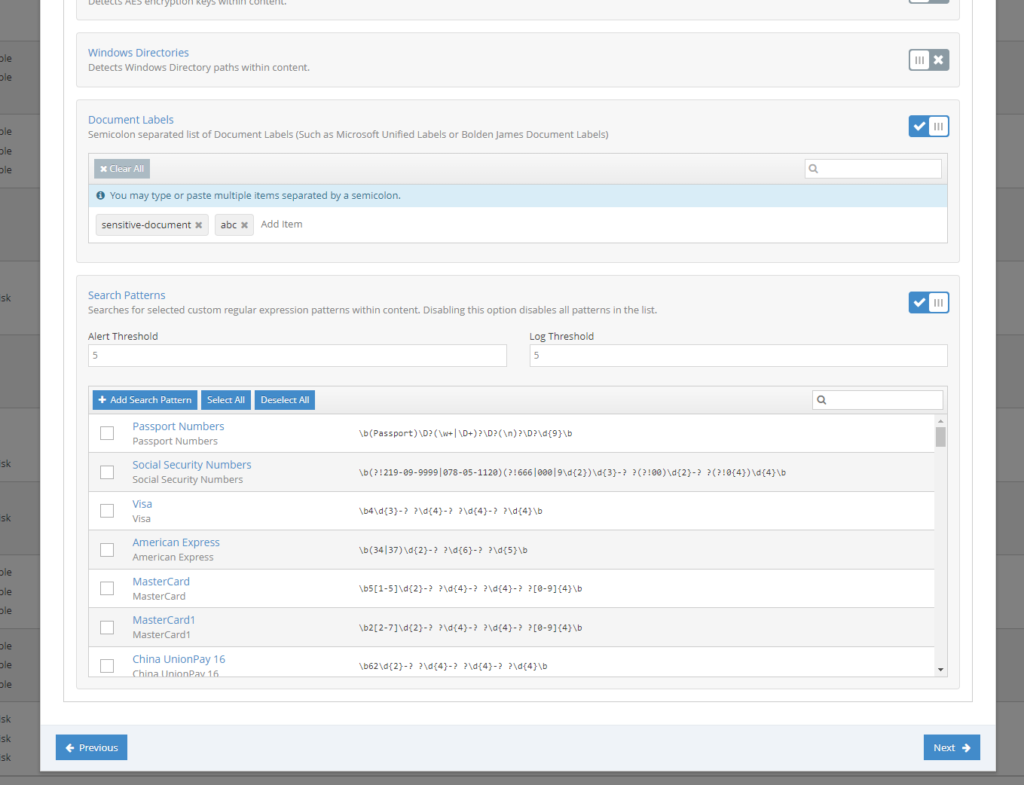 Supports regular expressions to for custom match patterns