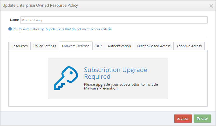 Screenshot of Feature Requiring Subscription Upgrade